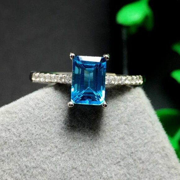 Radiant Cut Pure Royal Blue Gemstone Zircon Macro Rings for Women, PD056 - Picture 1 of 7